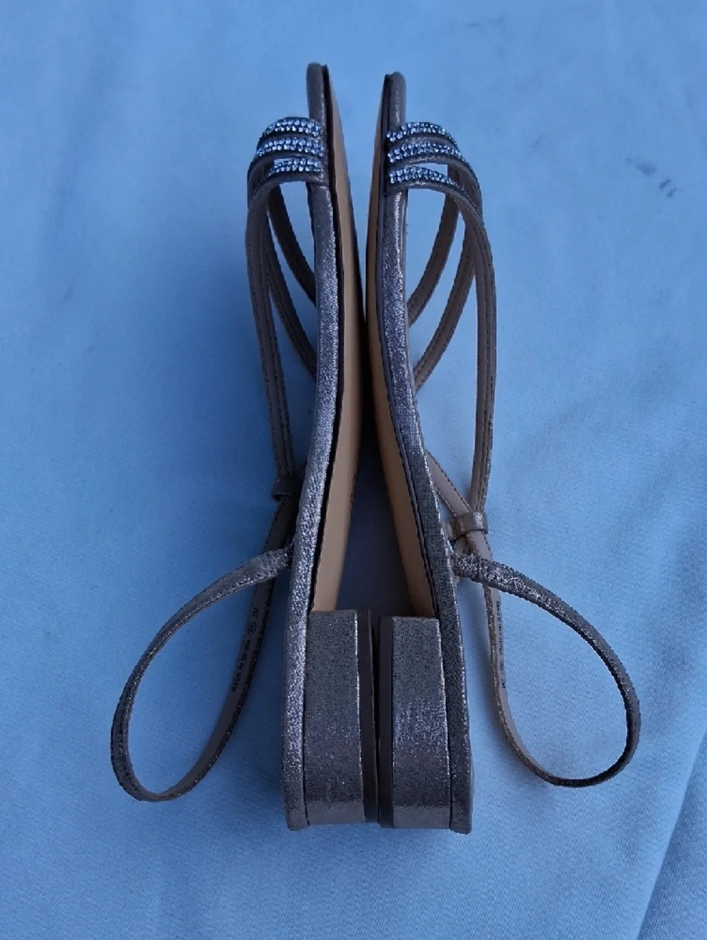 Nina Metallic Rose Gold Crystal-Strap Slingback Sandals